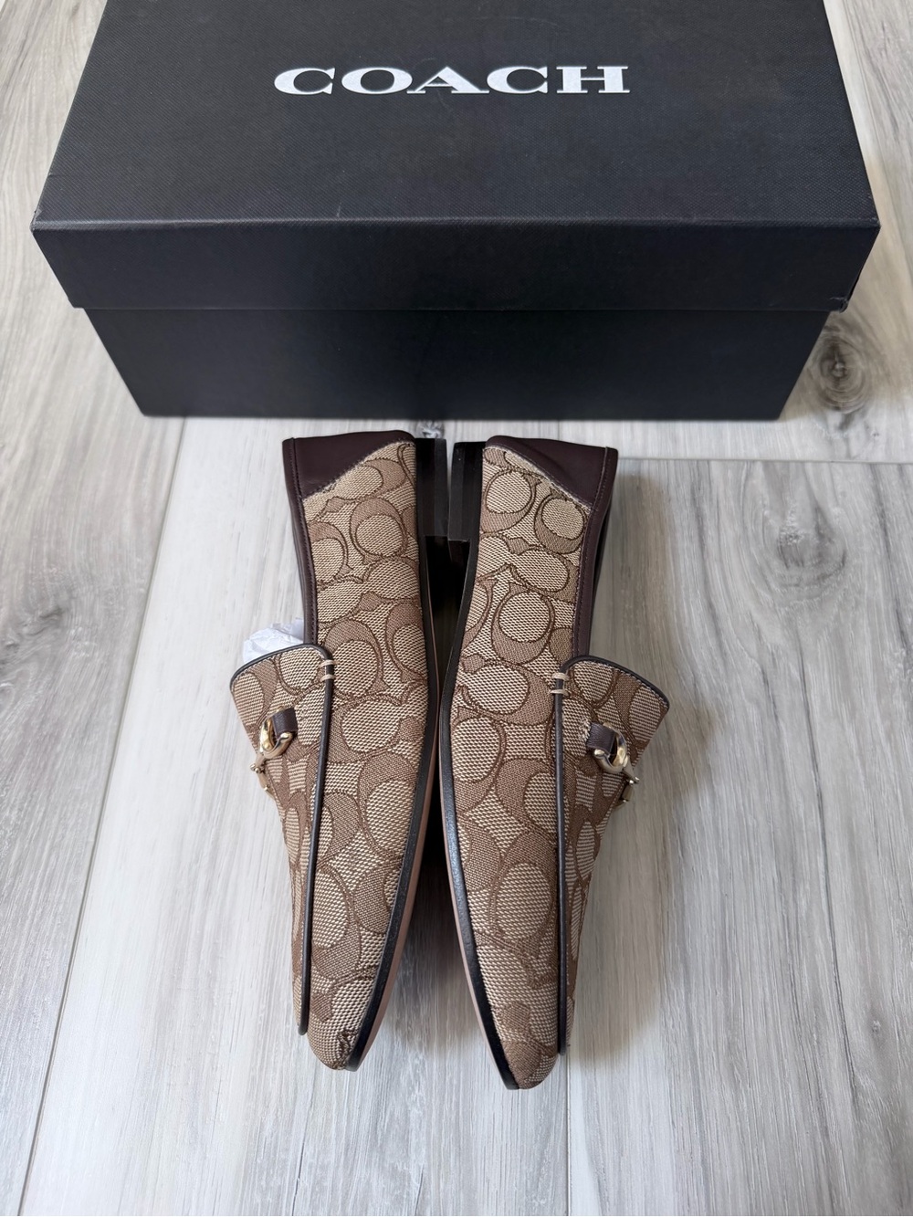 Coach Haley Signature Jacquard Loafers Khaki Mahogany Size 6 - Picture 8 of 13